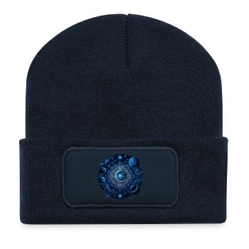 Weltraum Planeten Galaxien Sterne Monde - Recycelte Patch Beanie - French Navy - Vorne