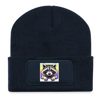 Raton laveur - Beanie recyclé à patch - bleu marine - Devant