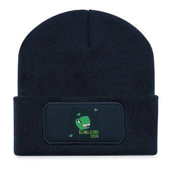 Dinosaurier Schulkind 2026 - Recycelte Patch Beanie - French Navy - Vorne