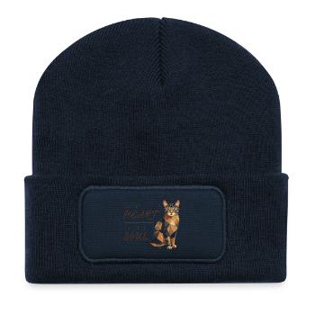 Cat Design Low-Poly - Cœur sauvage, âme douce - Beanie recyclé à patch - bleu marine - Devant