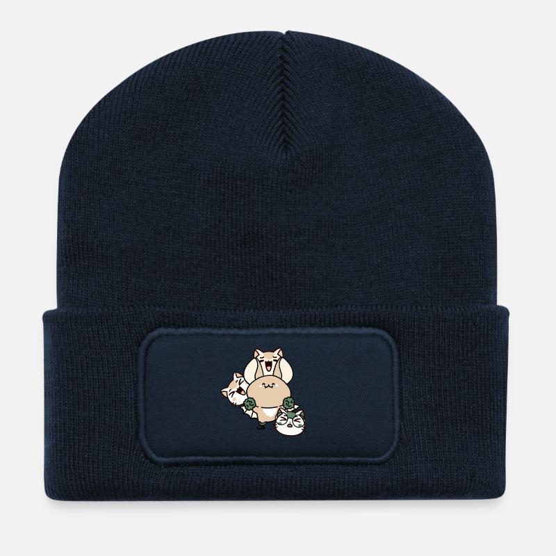 Kawaii Bat with Leg Prosthesis and Cat Squad - Recycled Patch Beanie - french navy
