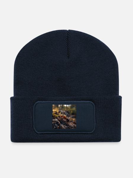 Red ant on Wood Under Moss - Recycled Patch Beanie - french navy
