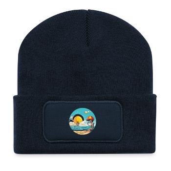 Retro Beach Sun Cartoon - Recycled Patch Beanie - french navy - Front