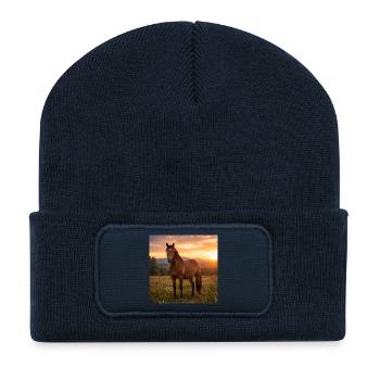 Horse at sunset - Recycled Patch Beanie - french navy - Front