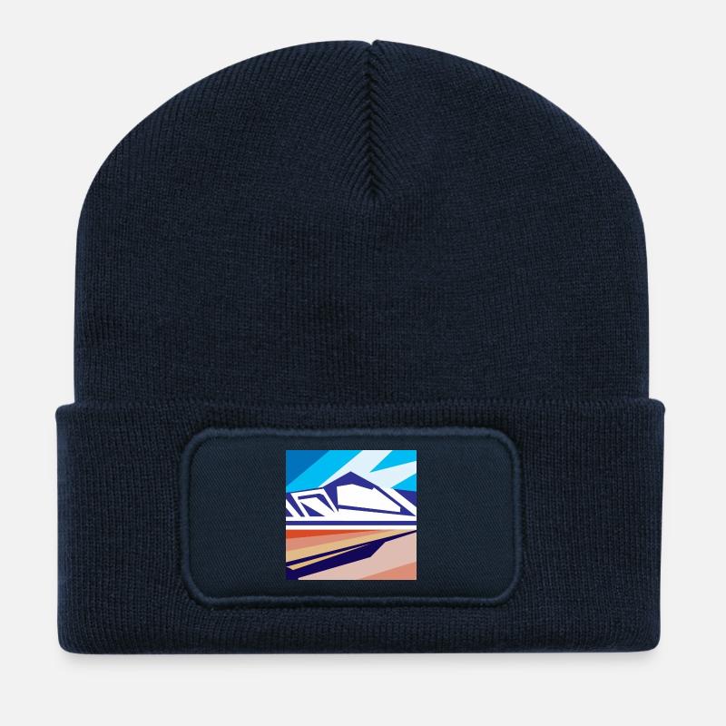 Geometric mountains in Iceland - Recycled Patch Beanie - french navy