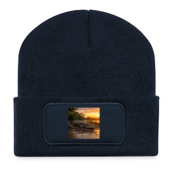 Sunset and crocodile by the river - Recycled Patch Beanie - french navy - Front