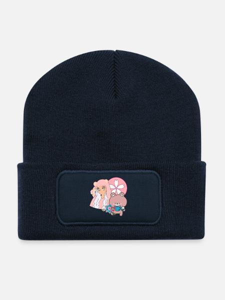 Kawaii Bear & Inclusive Tea Time - Recycled Patch Beanie - french navy