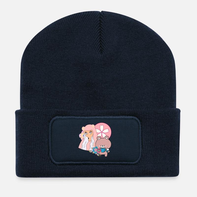 Kawaii Bär & Inklusive Teezeit - Recycelte Patch Beanie - French Navy