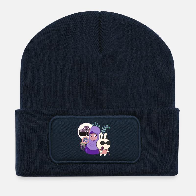 Kawaii Sushi & Bunny with Walking Cane - Recycled Patch Beanie - french navy