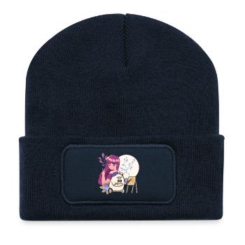 Artiste Kawaii & Cochon en fauteuil roulant - Beanie recyclé à patch - bleu marine - Devant