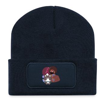 Kawaii Shiba & Blaue Prothesenpfote - Recycelte Patch Beanie - French Navy - Vorne