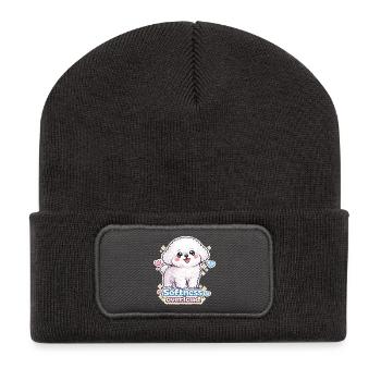 Surcharge de douceur - Design de chien Bichon mignon - Beanie recyclé à patch - charbon - Devant