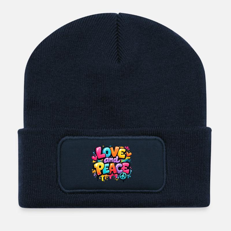 Love_and_Peace - Beanie recyclé à patch - bleu marine