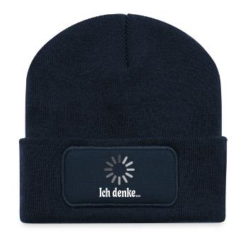 Ich denke bitte warten - Recycelte Patch Beanie - French Navy - Vorne