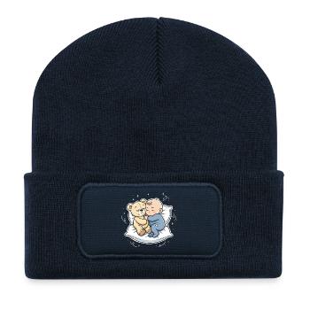 Kleiner Kuschelheld: Baby und Teddybär - Recycelte Patch Beanie - French Navy - Vorne