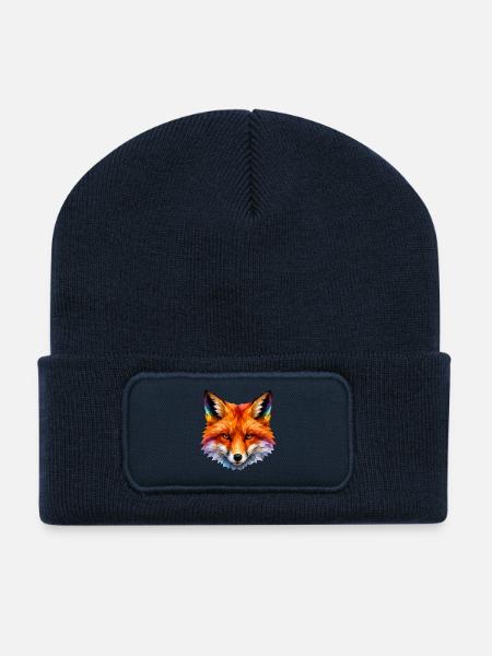 Colored Polygon Fox Head - Recycled Patch Beanie - french navy