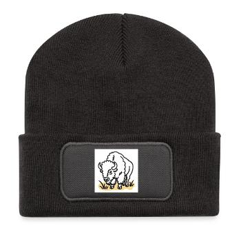 Bison on yellow grass - Recycled Patch Beanie - dark grey - Front