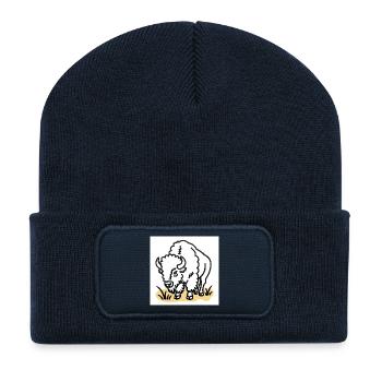Bison auf gelbem Gras - Recycelte Patch Beanie - French Navy - Vorne