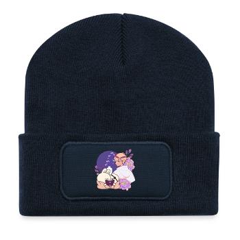 Anime-Junge und Tiere mit Augenklappen-Kunst - Recycelte Patch Beanie - French Navy - Vorne