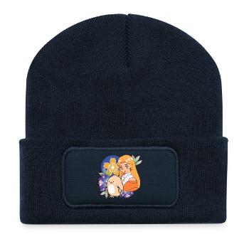 Anime-Mädchen und Vogel mit Krücken-Kunst - Recycelte Patch Beanie - French Navy - Vorne