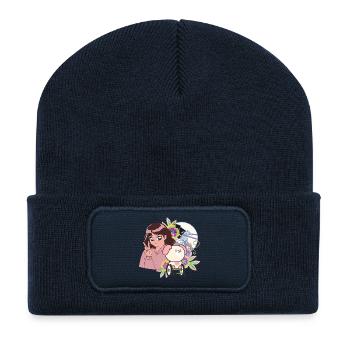 Anime Girl Peace and Dog in Wheelchair Art - Recycled Patch Beanie - french navy - Front