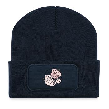Pink Feminine Feminist Rose - Recycled Patch Beanie - french navy - Front