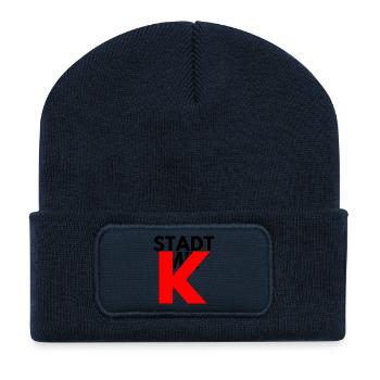 STADT MIT K, KÖLN ROT, KÖLLE, IKONISCH - Recycelte Patch Beanie - French Navy - Vorne
