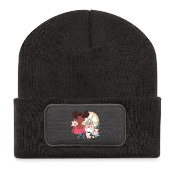 Kawaii Girl, Cyborg Dog and Flowers - Recycled Patch Beanie - dark grey - Front