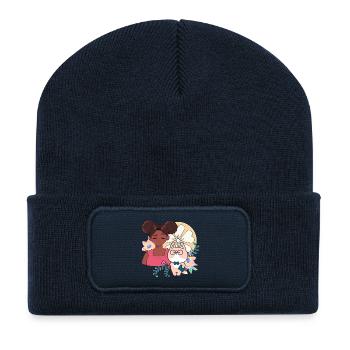 Kawaii Girl, Chien Cyborg et Fleurs - Beanie recyclé à patch - bleu marine - Devant