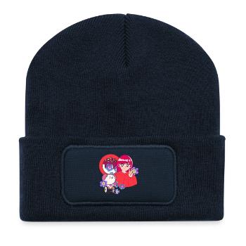 Peace Sign & Dog in Wheelchair Art - Recycled Patch Beanie - french navy - Front