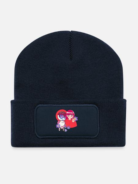 Peace Sign & Dog in Wheelchair Art - Recycled Patch Beanie - french navy