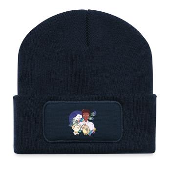 Anime Boy and Animals with Graftch Art - Beanie recyclé à patch - bleu marine - Devant