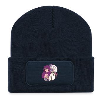 Anime-Mädchen und Schwein mit Prothesen- und Krückenkunst - Recycelte Patch Beanie - French Navy - Vorne