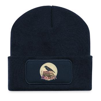 Raven on stack of books - Recycled Patch Beanie - french navy - Front