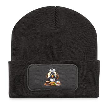 Küchenpinguin Chef Design - Recycelte Patch Beanie - Dunkelgrau - Vorne