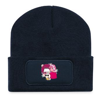 Manga Girl avec des écouteurs et un lapin aveugle - Beanie recyclé à patch - bleu marine - Devant