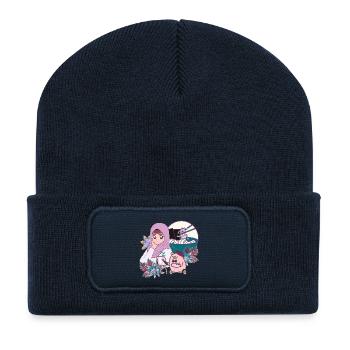 Manga Artist, Ramen and Pig in Wheelchair - Recycled Patch Beanie - french navy - Front