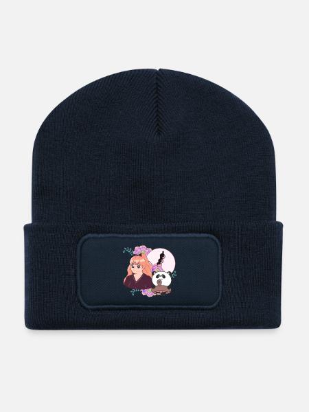 Manga Girl and Panda with Leg Prosthesis - Recycled Patch Beanie - french navy