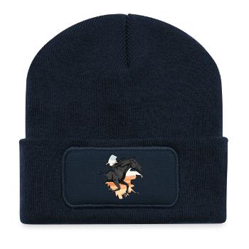 Ein galoppierendes Abaga-Pferd, das durch eine Wand fährt - Recycelte Patch Beanie - French Navy - Vorne