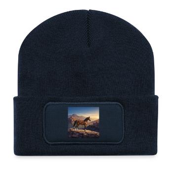 Un cheval Arabe Al Jawf et un paysage - Beanie recyclé à patch - bleu marine - Devant