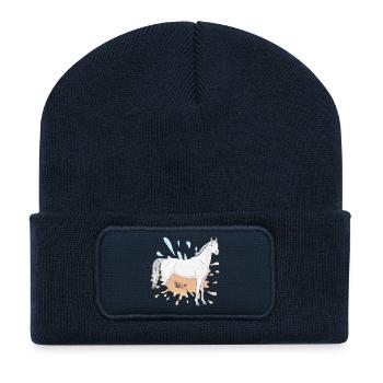 Un cheval Abbayan et un désert dans une tache - Beanie recyclé à patch - bleu marine - Devant