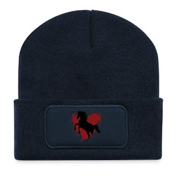La silhouette du cheval Abbayan cabré et un coeur - Beanie recyclé à patch - bleu marine - Devant