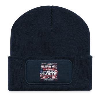 Military children flourish where they are planted. - Recycled Patch Beanie - french navy - Front