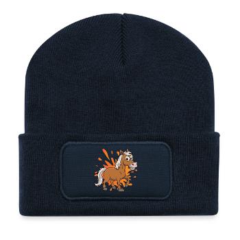 Eine Karikaturzeichnung eines Abou'Ourquob-Pferdes - Recycelte Patch Beanie - French Navy - Vorne