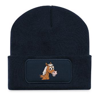 A cartoon drawing of an Abou'Ourquob horse - Recycled Patch Beanie - french navy - Front