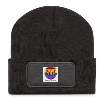 Funny Gay Pride Flamingo Design - Recycelte Patch Beanie - Dunkelgrau - Vorne