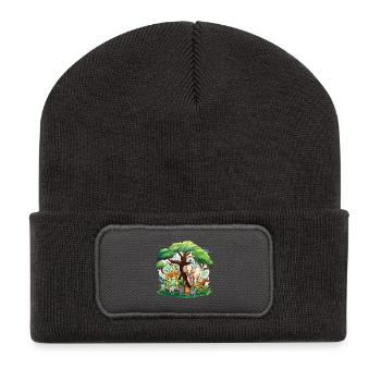 Savannen Tierwelt Rundbild - Recycelte Patch Beanie - Dunkelgrau - Vorne