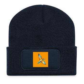 Fiegender Bienenfresser Polygon Art auf Orange - Recycelte Patch Beanie - French Navy - Vorne