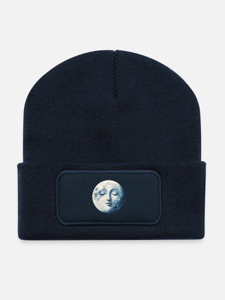 Moon Face in Blue Moonlight - Recycled Patch Beanie - french navy