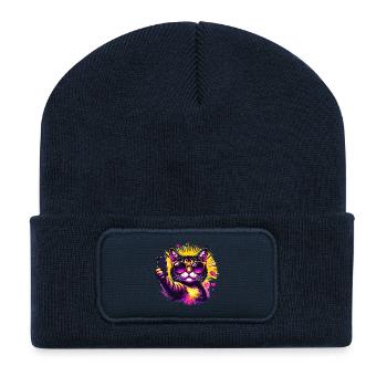 Katze Selfie Neon-Sonnenbrille - Recycelte Patch Beanie - French Navy - Vorne